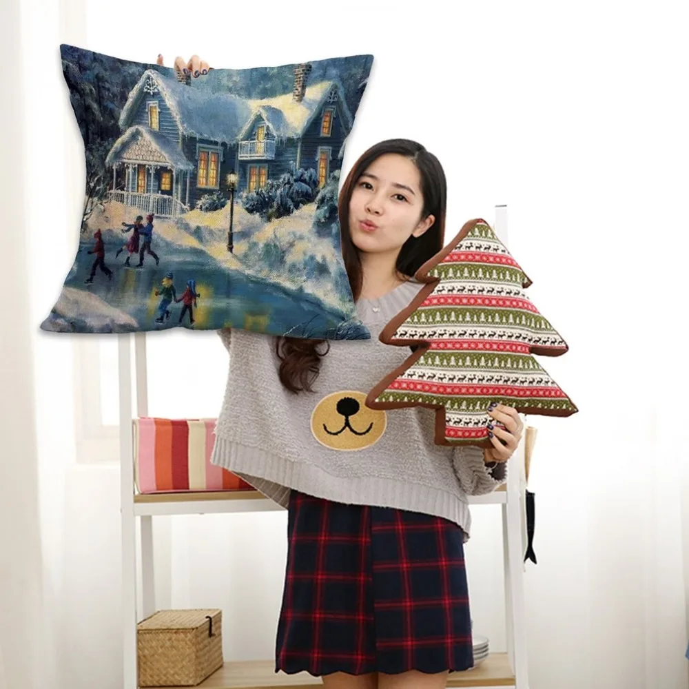 

New Pillow Case 45*45 Merry Christmas Linen Pillow Cases Sofa Cushion Cover Home Decoration Free Shipping