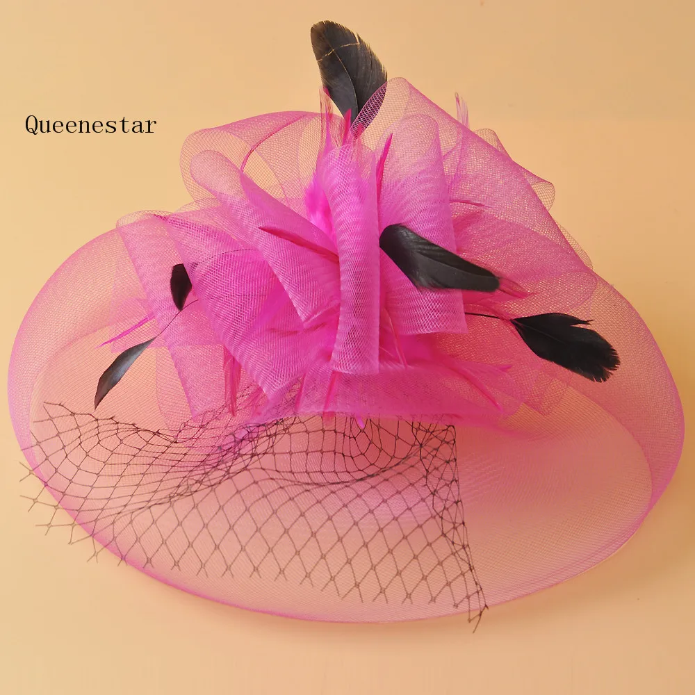 9 Цвета перо Fascinators головной убор зажим для волос синий зеленый Европейская Женская марли Цветочные Шпильки коктейльное Дерби вечерние