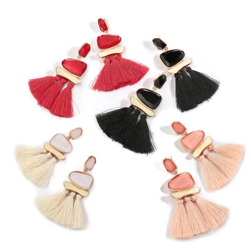 

JOUVAL New Bohemian Fringe Tassel Drop Earrings for Women Female Fashion Statement Wedding Jewelry Long Dangle Earring Brincos