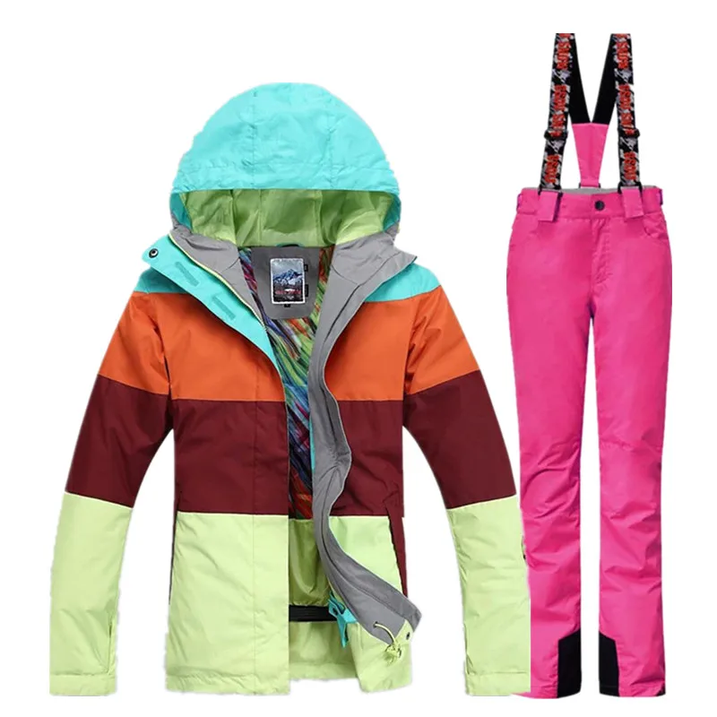 Gsou Snow Brand Зимний Лыжный Костюм Женский Лыжные Куртки Брюки Водонепроницаемый