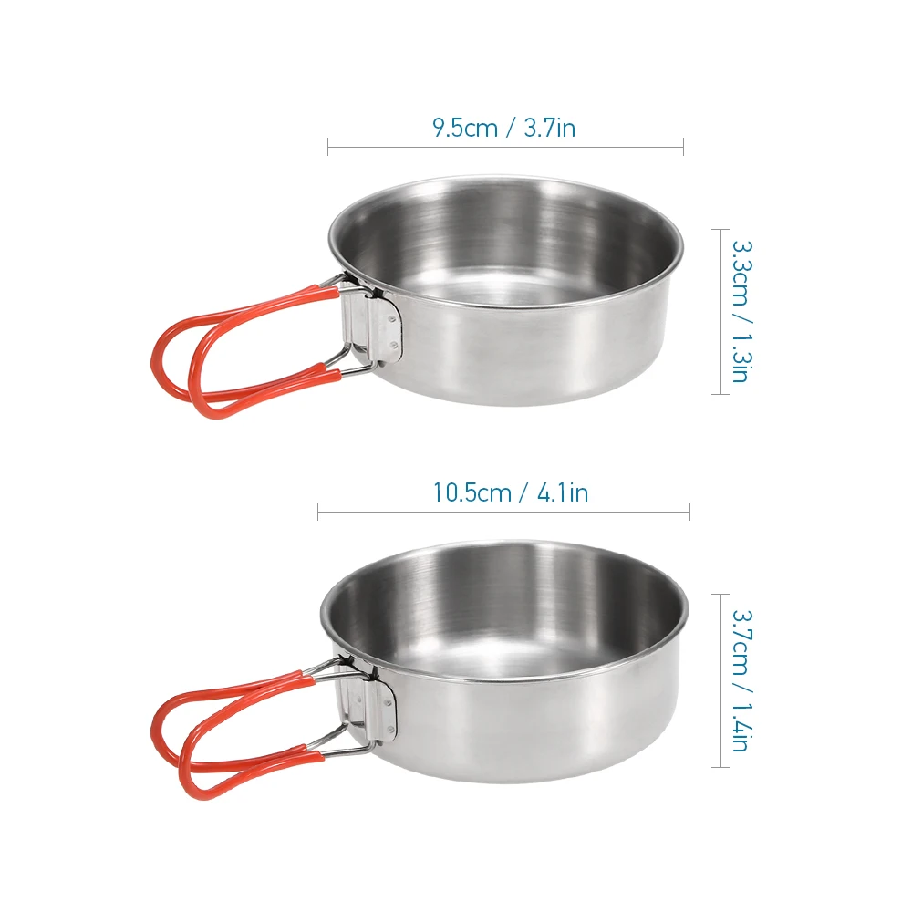 2Pcs Bowls with Foldable Handle Stainless Steel Bowl Dinner Plates Outdoor Camping Tableware Kitchen Dinner Lunch Food Container