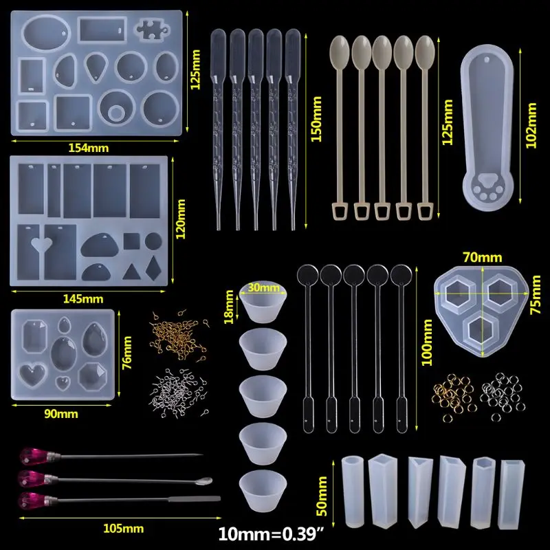 1 набор, набор из эпоксидной смолы, 3D Силиконовая форма, геометрические ювелирные изделия, ожерелье, кулон, инструменты, перчатки, капельница, мерная чашка, литье, инструмент ручной работы