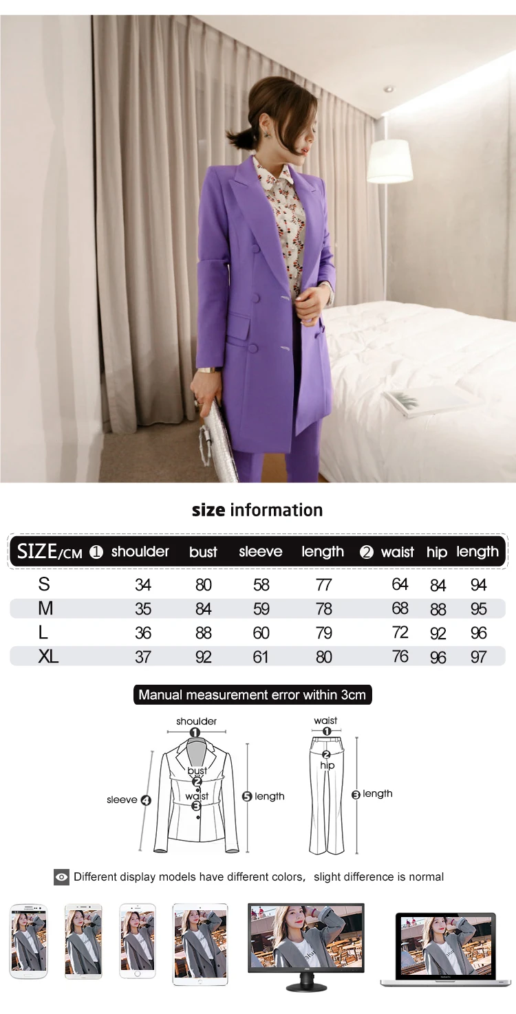 Women's Classy Double Breasted long Slim Suit-Size Chart