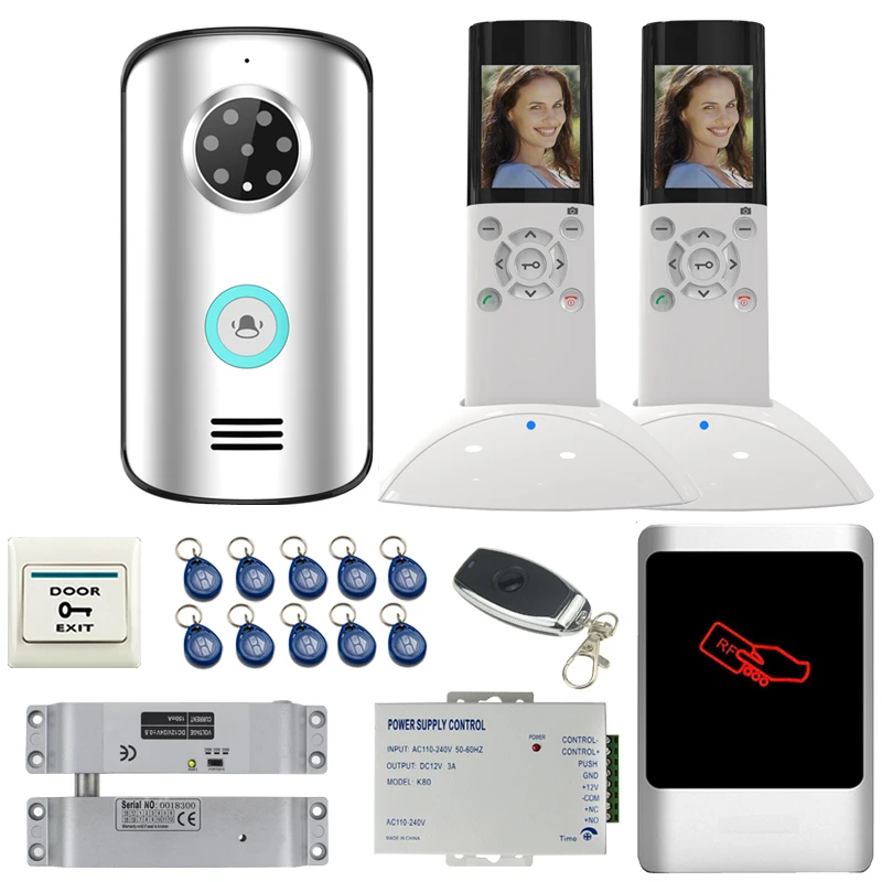 

JEX Wireless Video Doorphone Doorbell Intercom System kit IP55 Waterproof IR Night Vision Camera +RFID Access controller 1V2