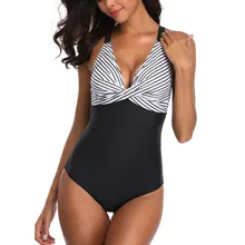 Женский сиамский комплект бикини, пуш-ап, в полоску, из кусков, купальник, сексуальный, модный, цельный, для пляжа размера плюс, купальник# C