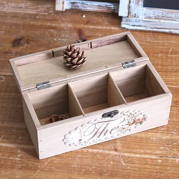 

Exquisite Retro Wooden Three Grid Cutlery Storage Box American Creative Debris Toy Storage Organizer Home Storage Box Bin Tools