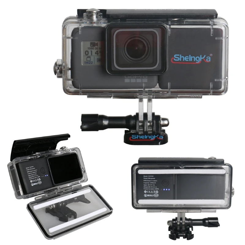 

OOTDTY 45M Waterproof Housing Case with External 2300mAh Battery Set for Hero 5 Camera