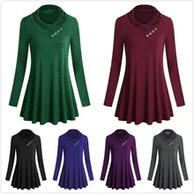 Dsvaenhd Осенняя Женская Повседневная футболка с воротником и длинным рукавом, асимметричная плиссированная юбка, топы, многоцветная осенняя одежда