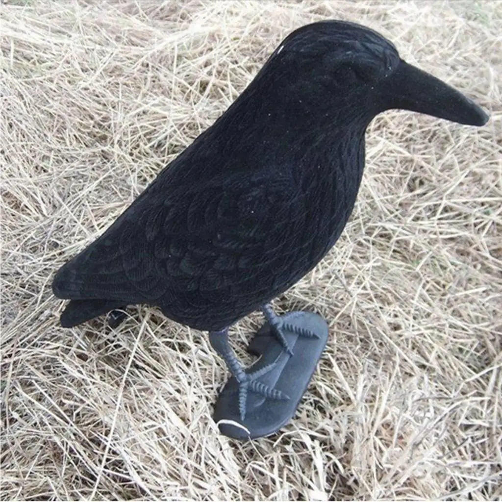 Реалистичный Размер черная ворона Scarer всего тела Флокированная ворона-приманка реактивная ловушка Грач Охота Стрельба приманка ворона
