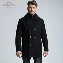 ANDREW MARC 2016 Autumn Winter Men Wool Blend Coat Slim Snow Warm Windproof Woolen Man Overcoat TM6UW208