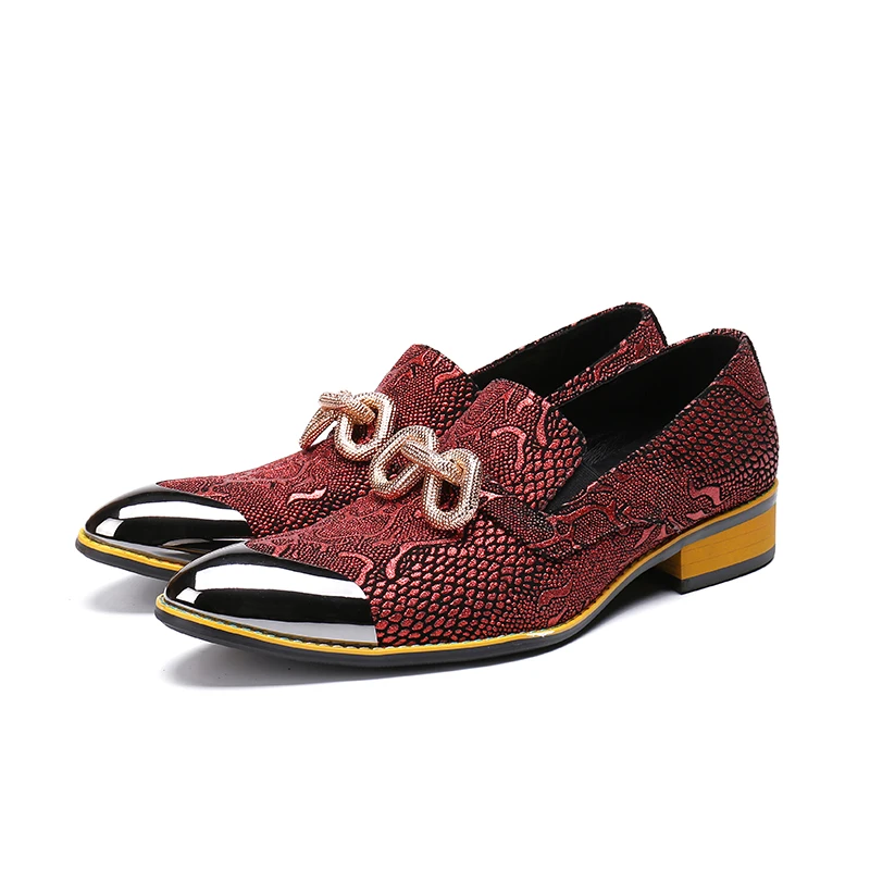 

CH.KWOK Luxury Italian Genuine Cow Leather Men red Wedding Oxford Shoes slip-on Office Suit Men's Dress Shoes