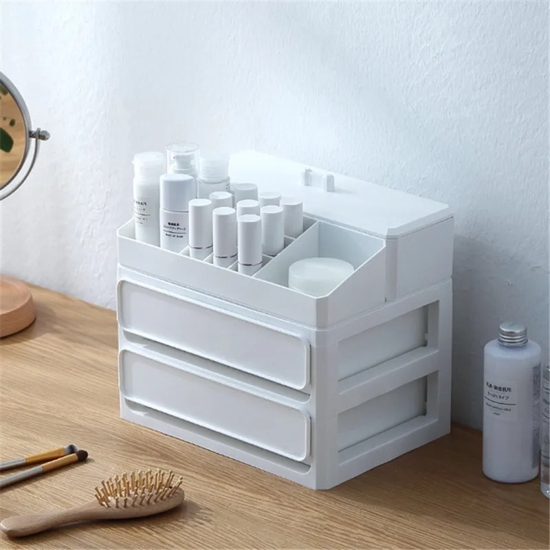 البلاستيك ماكياج المنظم الحمام صندوق تخزين مستحضرات التجميل المنظم مكتب سطح المكتب المكياج مجوهرات صندوق تخزين أشتات الحاويات