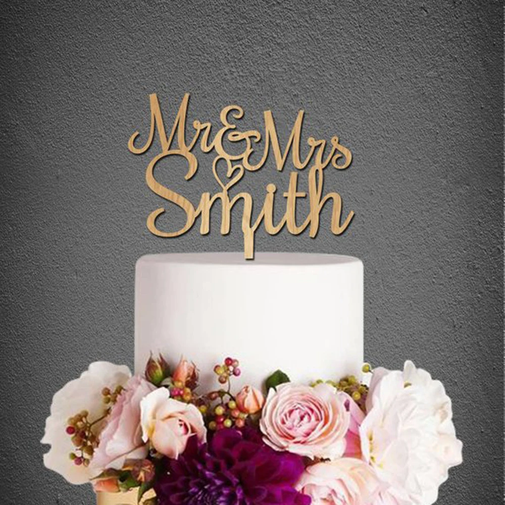 Personalized name Wedding Cake Topper,Mr and Mrs Cake Topper,Wood and Acrylic Wedding  Cake Topper,Wedding Decoration Supplies