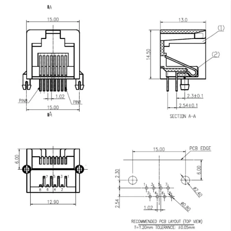 10 шт. RJ45 8P8C черный компьютер Интернет Сети PCB разъем