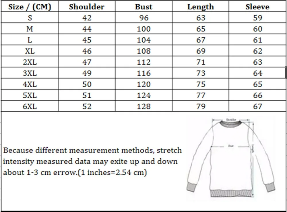 Size Chart for Sweatshirts_
