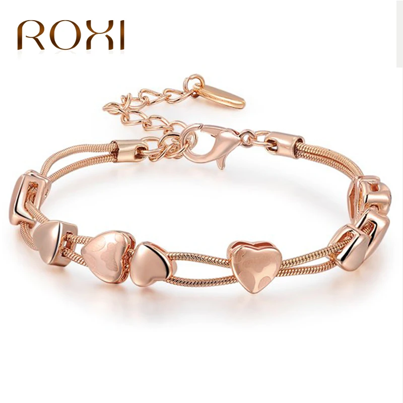 

ROXI Rose Gold Bracelet for Women Heart Shape Chain Jewelry Charm Bracelets & Bangles Fashion Pulseras Mujer Moda 2017 Wholesale