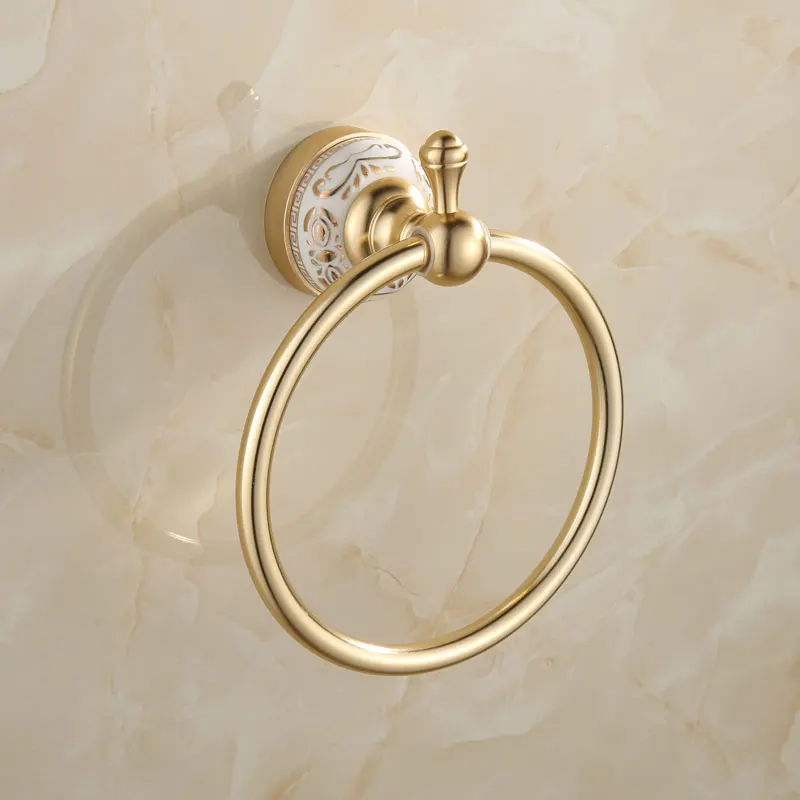 Европейское космическое алюминиевое Золотое роскошное керамическое и матовое кольцо для полотенец резные держатели для полотенец Полка для полотенец аксессуары для ванной комнаты