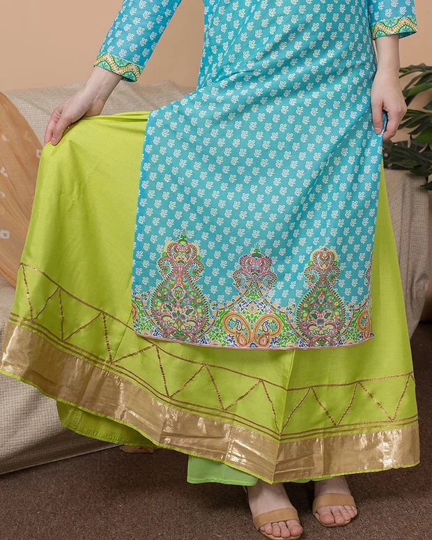 Новый индийский модный женский комплект в этническом стиле, хлопковое индийское платье, тонкий костюм, элегантный женский синий Длинный