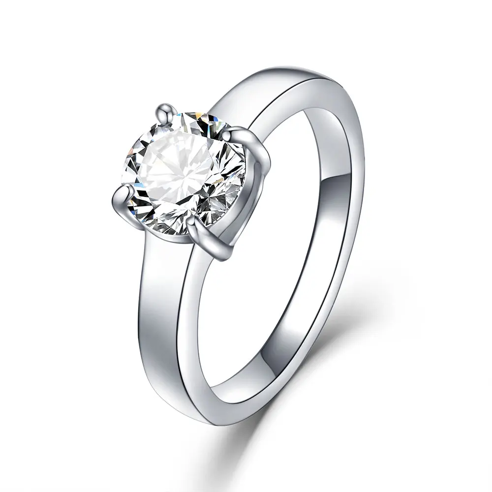 Women's Fashion Stainless Steel Classic Wedding Ring Silver Color Cubic zirconia Rings