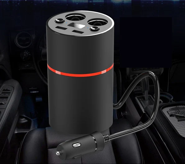 New cup car charger Double usb With voltage display With storage box / ashtray car charger