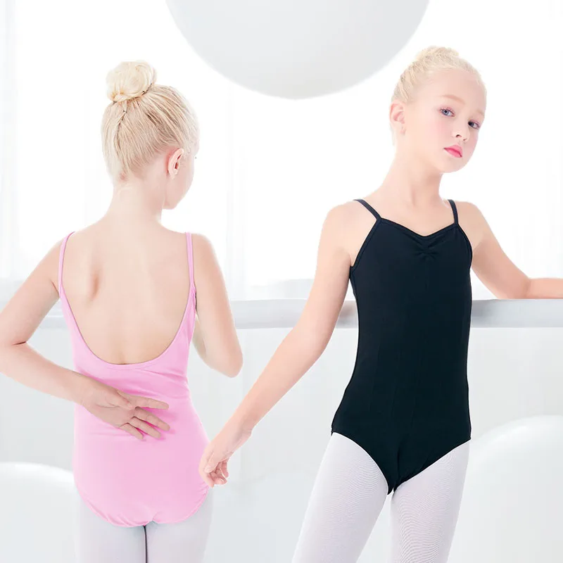 Ballet Leotard for Girls Kids Dance Camisole Pink Black Swimsuits Gymnastics Bodysuit Open Crotch Professional Ballet Costume