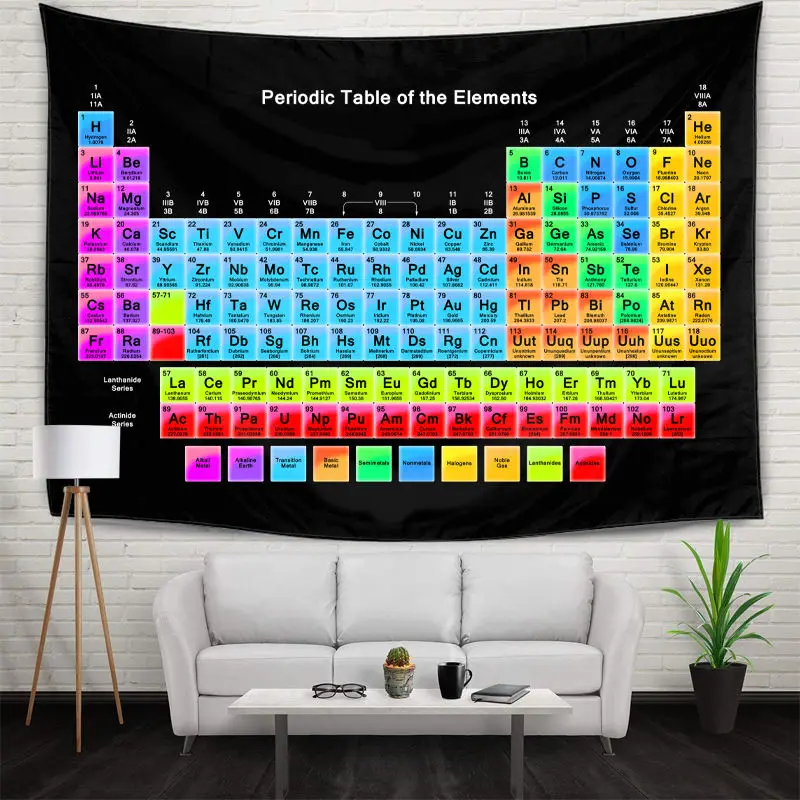 

Teens Dorm Decor Tapestry Wall Hanging Periodic Table of Elements Tapestry Bedspread Chemistry Learning Wall Banner 130x150cm