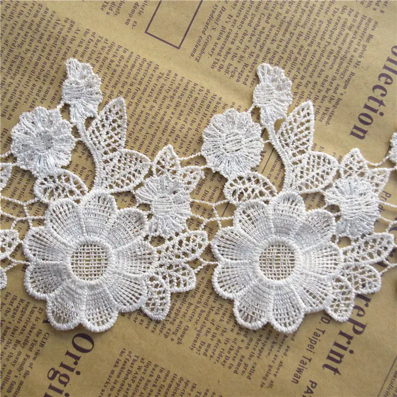 1 Meter White Vintage Embroidered Lace Trim Ribbon Wedding Applique Sewing Craft