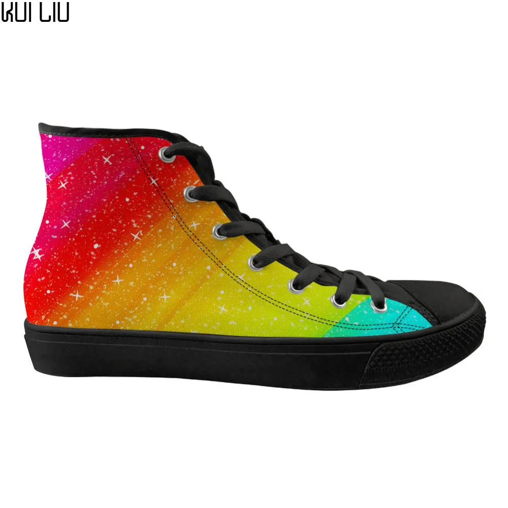 

Customized Rainbow Color Canvas Women Flats Shoes High Top Vulcanized Shoes for Ladies Casual Sneakers Shoes Woman Spring Lady