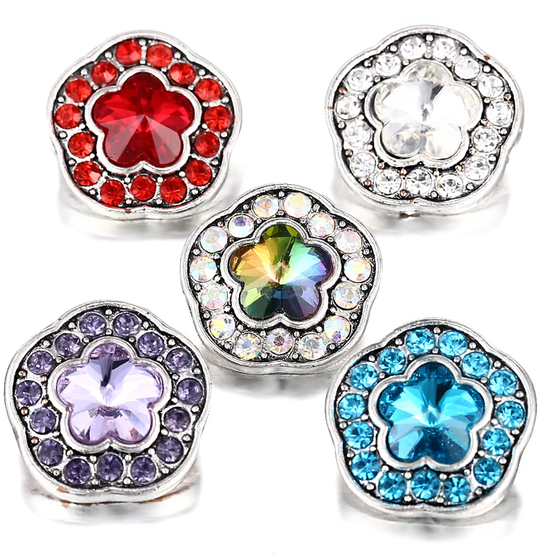 10pcs/lot Flower Snap Jewelry DIY Metal Crystal Snap Buttons fit 18mm