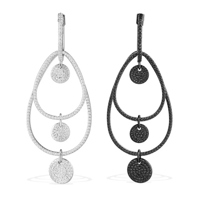 

[MeiBaPJ]Real 925 Sterling Silver Personality Circles Drop Earrings for Women with AAA High Quality Zircon Fine Jewelry
