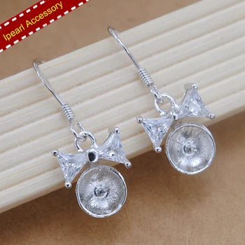 

Women Dangle Earrings Findings Bowtie Design Pearl Earrings Jewelry Components DIY Silver Accessory Eardrop Holder