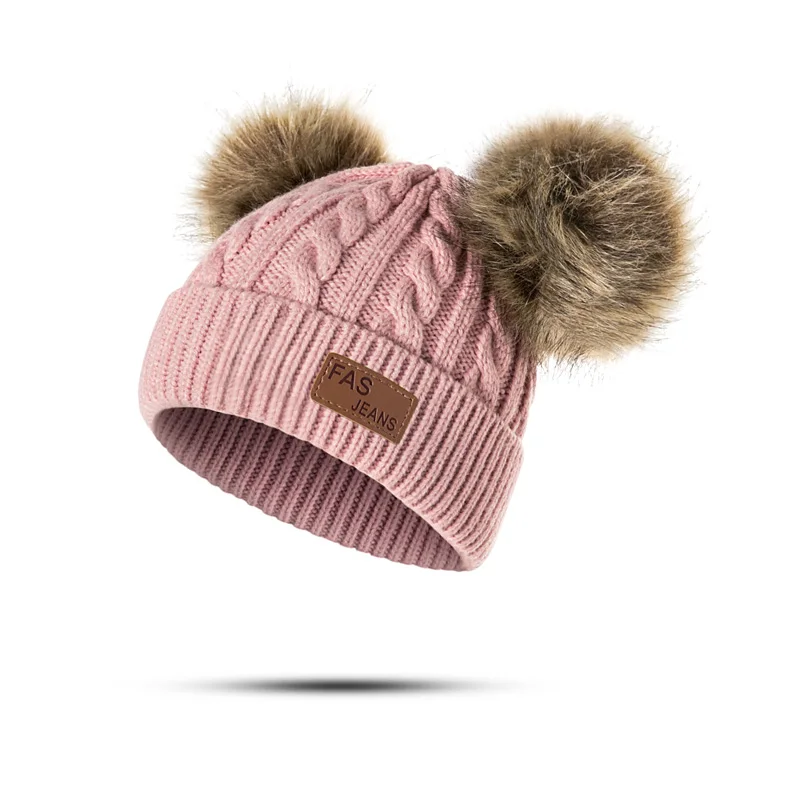 Детская зимняя шапка; шапка с помпонами для мальчиков и девочек; Повседневная вязаная Милая Шапка; сезон осень-зима; однотонная плотная теплая шапка - Color: G