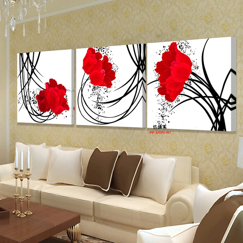 

Modern Oil Modular Painting Home Decoration Pictures For Living Room Flower On Wall Art Picture 3 Piece Canvas Paintings 3p030