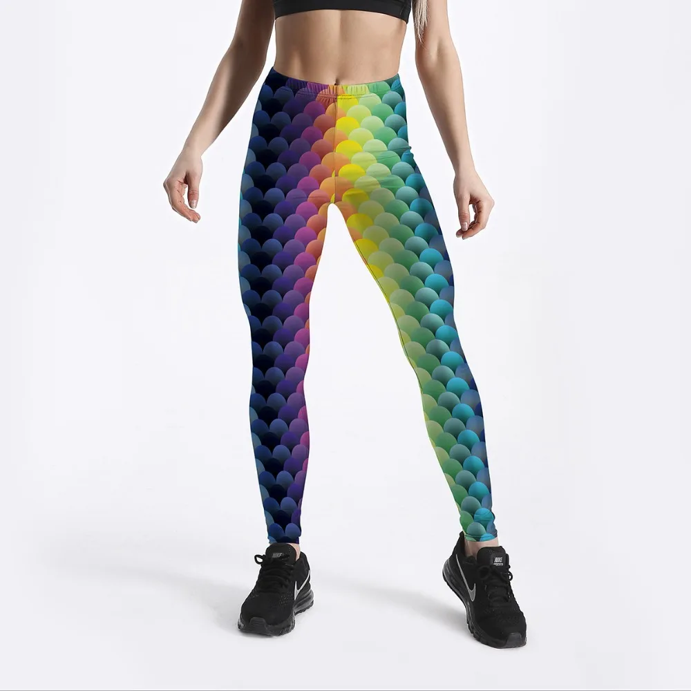 

New Women High Waist Rainbow Fish Scale Printed Leggings Female Fitness Workout Pants Dropship