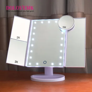

Dolovemk Tri-Fold Adjustable Lighted Mirror 1X/2X/3X Magnifying Makeup Mirror +1Pcs 10X Magnifying Mirror