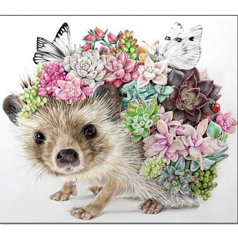 

Full Square/Round drill 5D DIY diamond painting "Hedgehog flower Butterfly" 3D Diamond embroidery Cross stitch mosaic decoratio