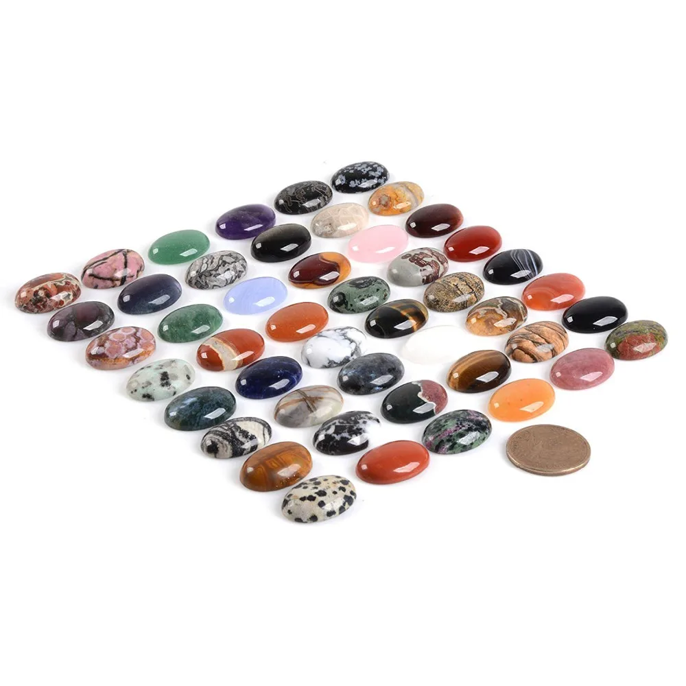 All Natural 24pcs Multi-color 10x14mm Gem stone Oval Cab Cabochon For Jewelry Making