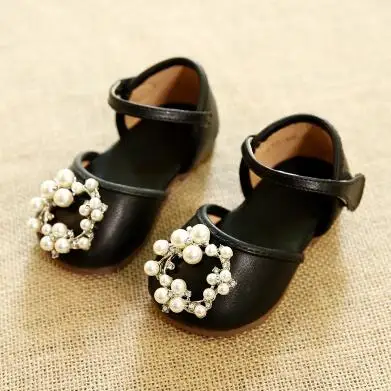 Г. летние босоножки Туфли для принцессы тонкие туфли с жемчугом для детей от 1 до 3 лет Детская овечья кожа - Цвет: Черный