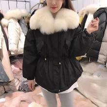 Large Real Fox Fur Collar New Winter Coat Jacket Women Female Loose Short Down Parka Thick Warm 90% White Duck Down Jacket