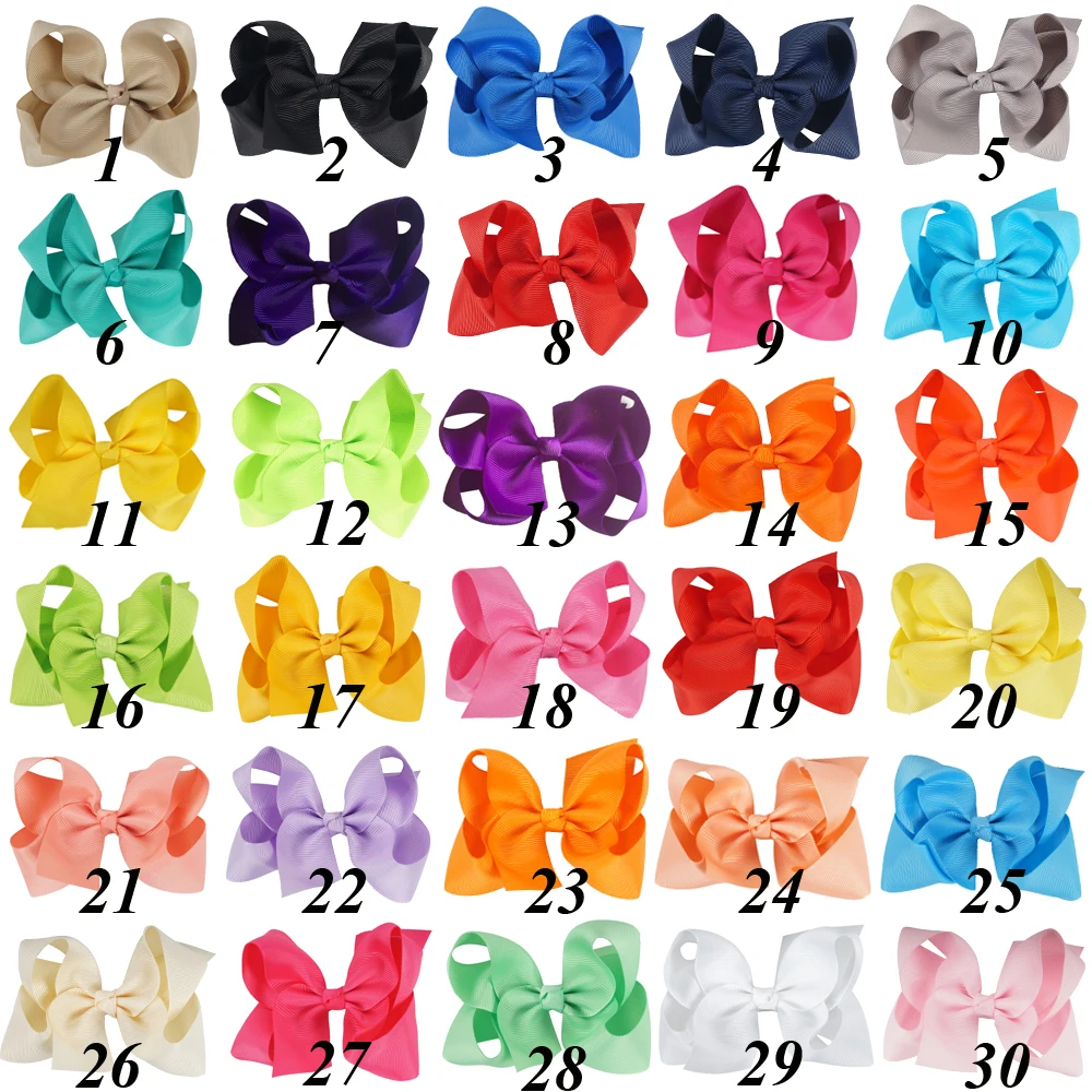 30 Pcs/lot 4" Plain Hair Bows With Clips For Kids Girls Boutique Ribbon