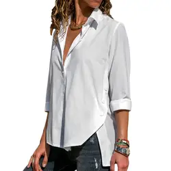 Новинка; Лидер продаж Для женщин модные однотонные Цвет с лацканами боковые кнопки Разделение с длинным рукавом Шифоновая блузка дамы