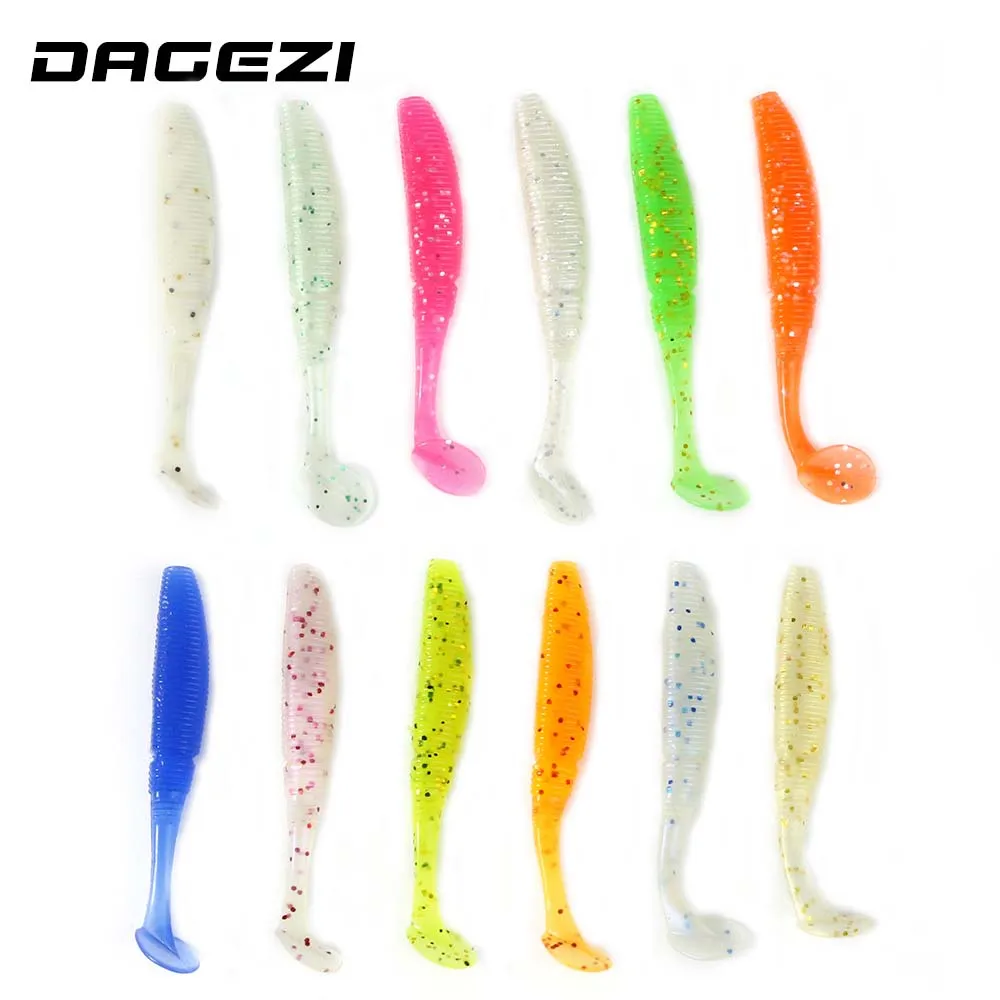 

DAGEZI 5cm/0.9g 12Pcs/Lot Soft Bait T Tail soft Fishing Worm SwimBait Fishing Lure Jig Head Soft Lure Artificial Lure