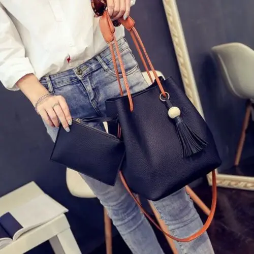 

New Fashion two pieces Women Tassel Wallet Bags Tote Purse Messenger Hobo Lady Bag Sets
