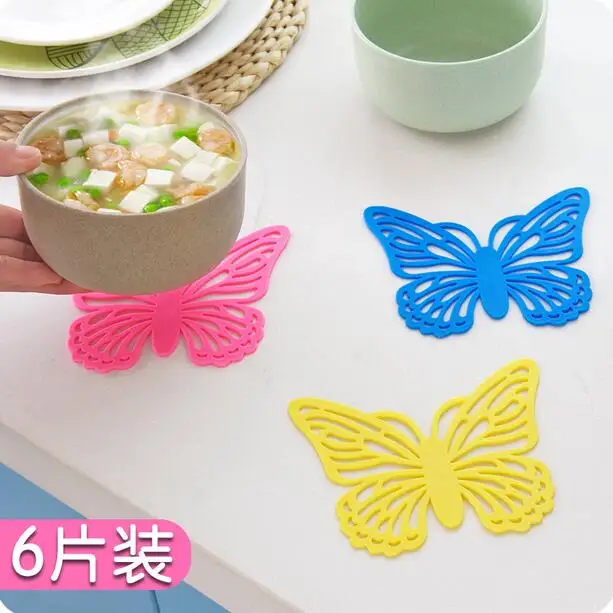 

Candy Color Cutout Butterfly Coasters Plastic Dining Table Placemat 12 Pcs/Lot Anti-hot Insulation Mat Pot Holder Cup Pad