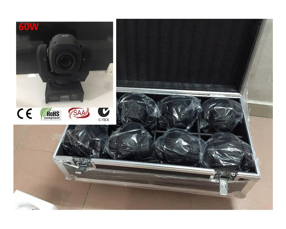 

8PCS 60W + flightcase LED Spot Moving Head Light/USA Luminums 60W LED DJ Spot Light