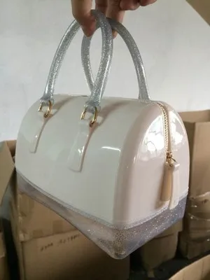 JELLYOOY, средний размер, 22 см, разные цвета, ПВХ, Женская Желейная сумка, подушка, сумка на плечо, карамельный цвет, силиконовая сумка-тоут, пляжная сумка-мессенджер - Цвет: white and silver