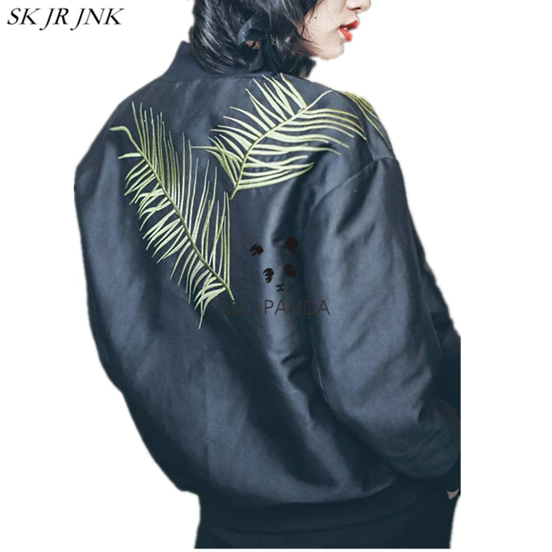 

Spring Autumn New Women Jacket Embroidery Long Sleeve Basic Coat Ladies Zipper Jacket Female Casual Stand Collar outerwear LYL20