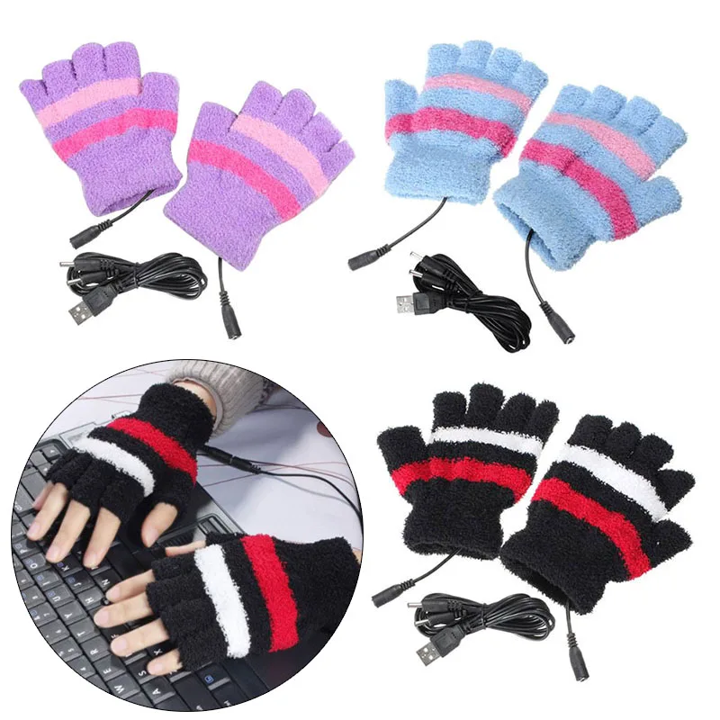 1Pair USB Powered Heated Gloves Electric Thermal Gloves Hand Warmer