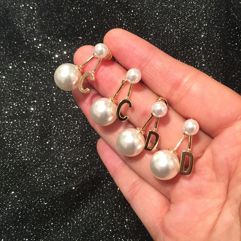 Новые милые серьги с двумя боковыми жемчужинами и буквами из стерлингового серебра S925 пробы, серьги-гвоздики для женщин, модные ювелирные изделия