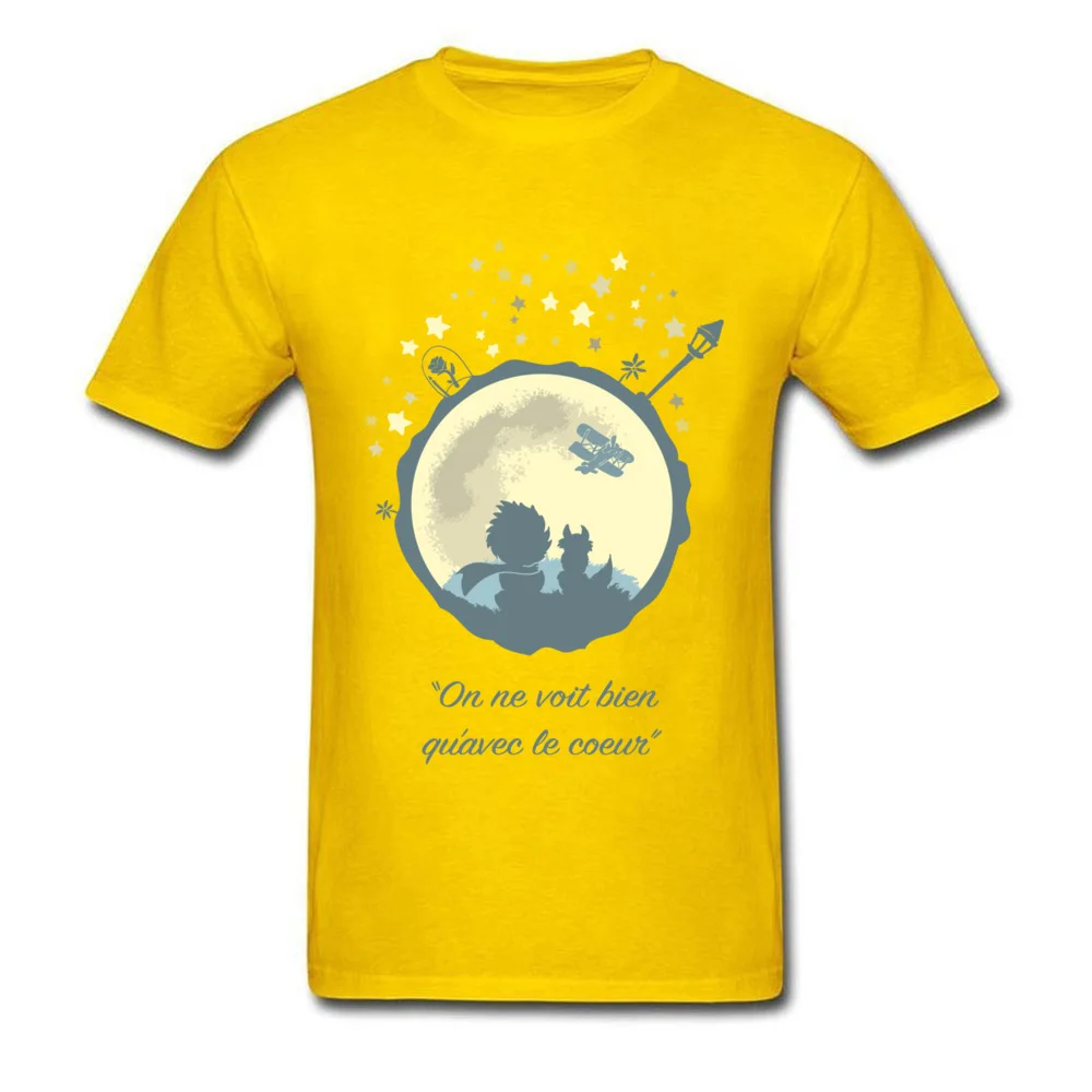 Prince The Moon VALENTINE DAY Cotton Fabric Round Collar Tops Tees Short Sleeve Comics Tops & Tees Funny Design T-Shirt Prince The Moon yellow